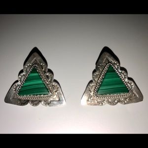 Genuine Malachite Sterling Silver Earrings Large